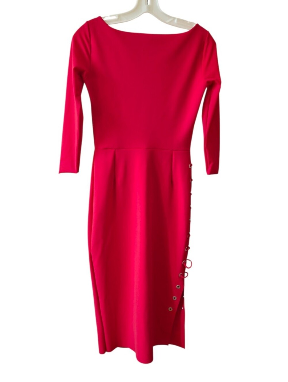 Chiara Boni La Petite Robe Dress Red Bodycon Midi Lace-Up Grommet Size 42 Italy - Picture 2 of 6
